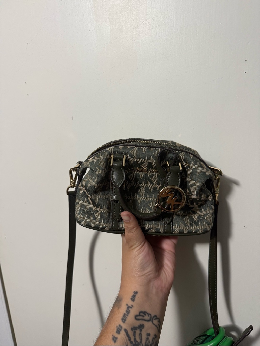 Michael Kors Olive Signature Logo Crossbody with Gold Charm